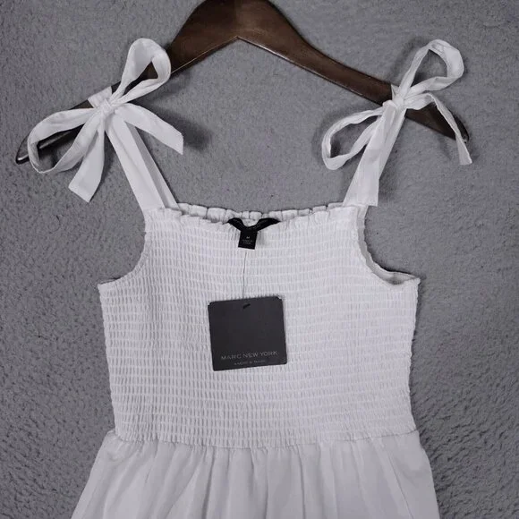 NWT 🤍Andrew Marc New York Dress Women's Medium White Eyelet Tie-Shoulder - Picture 3 of 15